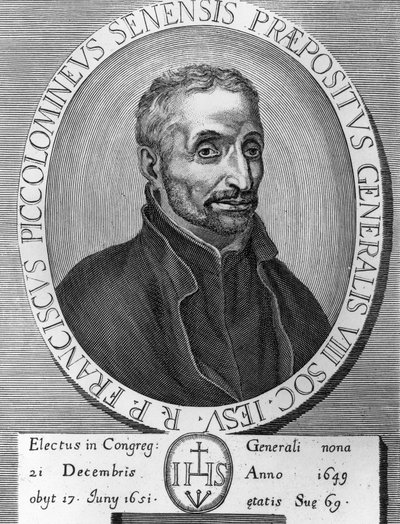 イタリアのイエズス会で1649年から1651年までイエズス会総長を務めたフランチェスコ・ピッコロミニ（1582-1651）の肖像、エングレーヴィング 作： William M. Timlin
