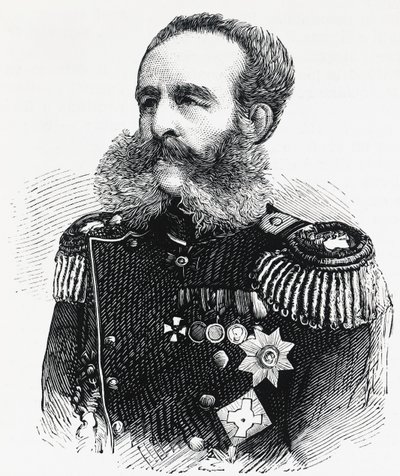 ロシアの将軍ドミトリー・イヴァノヴィッチ・スヴャトポルク＝ミルスキー公爵（1825-1899）の肖像（エングレーヴィング 作： William M. Timlin