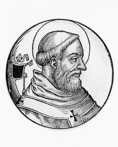682年からカトリック教会の第80代教皇となった聖レオ2世（683年没）の肖像、エングレーヴィング 作： William M. Timlin