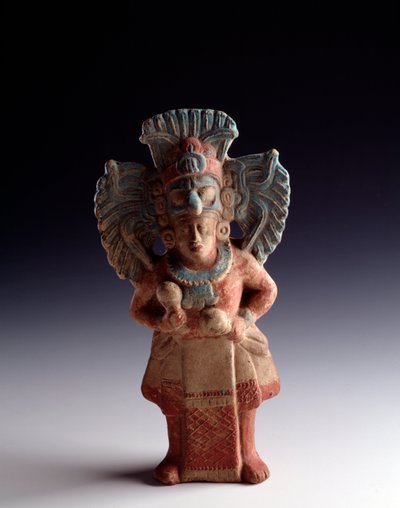 植民地時代以前の芸術、マヤ文明、古典時代後期：立っている人物を表す擬人化された粘土の小像は、楽器の機能を持っています。ネバフ、キチェ、グアテマラから。薄暗い。 21x11 cmグアテマラ、Museo Nazionale di Archeologia e 作： Unbekannt