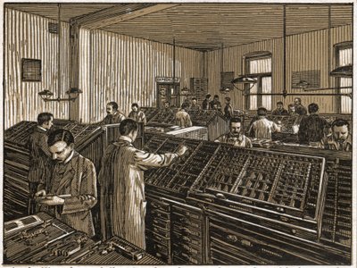 ブダペストの印刷所。 (彫刻、1910年頃) 作： Unbekannter Künstler