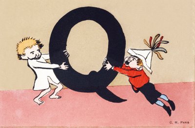 Q は quarrel（喧嘩）の略で、子供用のアルファベットです。C.M. editeur, Paris.手描きのポストカード、1904年のフランが付いています。サイズ : 14 x 9 cm 作： Unbekannt