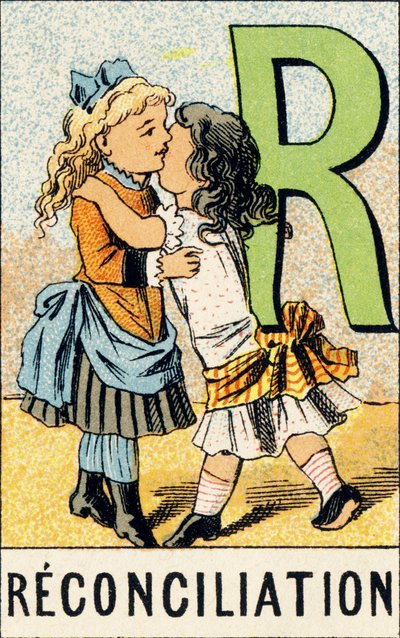 R : Reconciliation - 「ABCD des petites filles」から引用したエングレービング。Pellerin & Cie, printer-editor, Epinal, 1890年頃。シリーズA。寸法 : 19 x 13,5 cm 作： Unbekannt