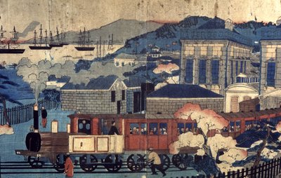 日本の港の鉄道、19世紀後半（エングレーヴィング） 作： Unbekannter Künstler