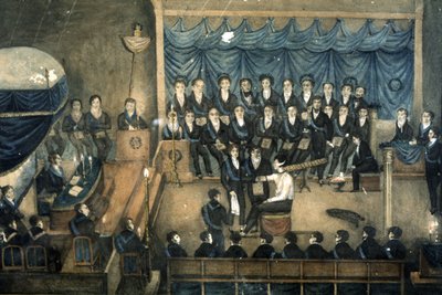 ロッジでの石工の接待、1820年頃（水彩画） 作： Unbekannter Künstler