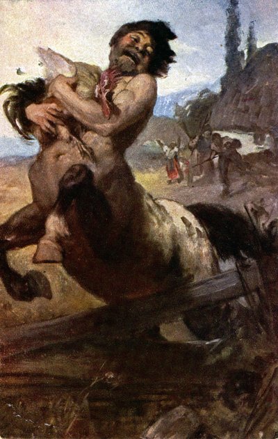 宗教。 ギリシャ神話。 盗賊ケンタウロス。 ギュラ・ベンチュルによる挿絵、ハンガリー、1910年頃。 部。 (はがき) 作： Unbekannter Künstler