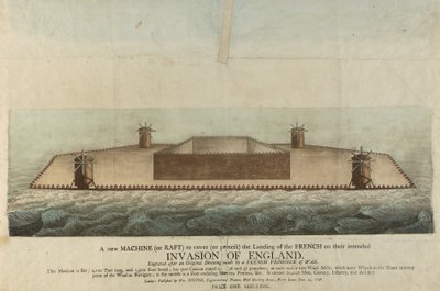 1798年、イギリスを侵略するはずだったフランスのいかだの図（エングレーヴィング） 作： Unbekannter Künstler
