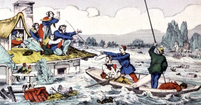 南フランスで洪水が発生した際の小型ボートによる救助活動 作： Unbekannter Künstler