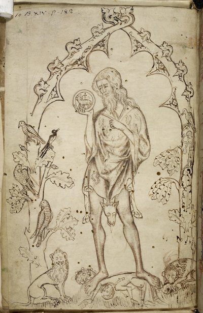 Royal MS 10 B XIV f.3 洗礼者聖ヨハネ (紙にペンとインク) 作： Unbekannter Künstler