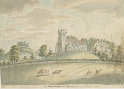 Sandon Church and Parsonage：水彩画、1797 作： Unbekannt