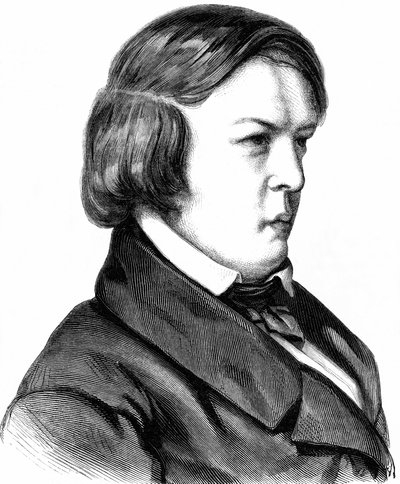 Schumann, Robert , ドイツの作曲家 , 08.06. 1810年ツヴィッカウ生まれ、29.07. 1856年、ボン近郊のエンデニヒにて、1860年頃の木版画。 作： Unbekannter Künstler