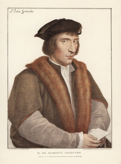 ノーフォーク州ノリッジの政治家ジョン・ゴドサルブ卿（1556年没）。フランシス・バルトロッツィによるハンス・ホルベインに倣った手彩色銅版画。 作： Unbekannter Künstler