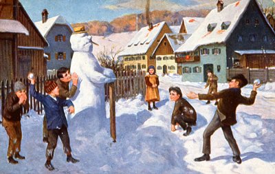 雪だるまと遊ぶ子供たち 1910年頃 ( ポストカード ) 作： Unbekannter Künstler