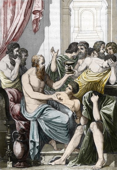 ソクラテスはツガを飲むことを非難 (紀元前 399 年)、19 世紀後半 (彫刻) 作： Unbekannter Künstler