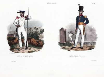 マレー系民兵の兵士とヨーロッパ人将校（アンボン 作： Unbekannt