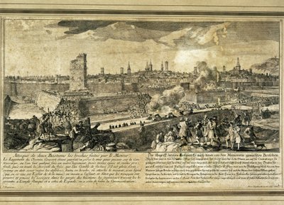 スペイン : スペイン継承戦争（1714年）。バルセロナ包囲戦（エングレーヴィング） 作： Unbekannter Künstler