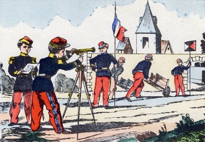 ストーカーです。Alphabet militaire enfantin "に掲載された版画。1890年頃のポン・ア・ムソンのイメージ。20ページ。寸法：28.5x21cm 作： Unbekannt