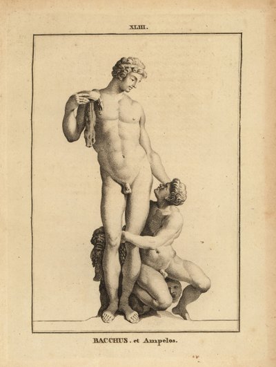 ローマ神話のワインの神バッカスとその恋人であるサテュロスの少年アンペルスの像 作： Unbekannt