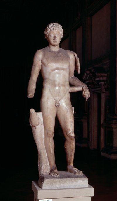 マーキュリーの属性を持つ青年の像、ローマ時代（大理石 作： Unbekannt