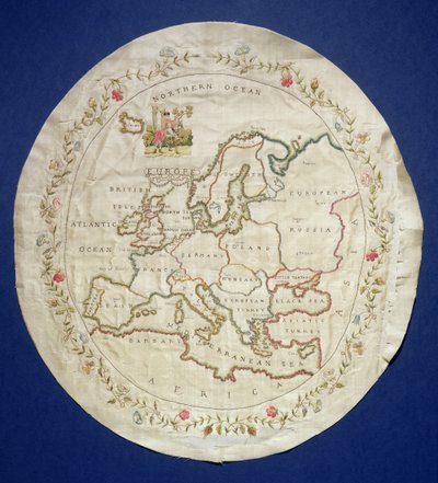 T.142-1938ヨーロッパ、英語、18世紀後半の地図を示すサンプラー（絹の色のついた絹糸） 作： Unbekannt