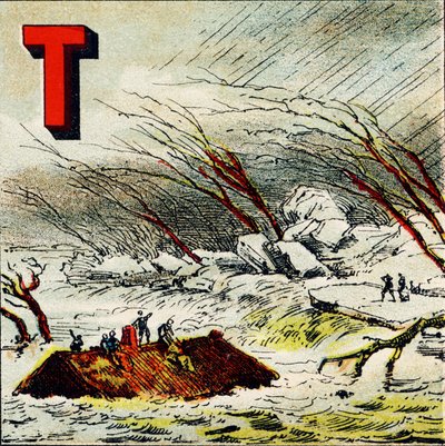 T：Torrent（トレント）。それは、地面の大きな傾斜によって生じる非常に速い水流です。Guerin-Muller et Cie, editeurs, Paris. 作： Unbekannt