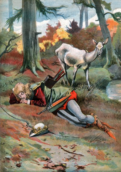 森の中のドウ。 (イラスト、1910年頃) 作： Unbekannter Künstler