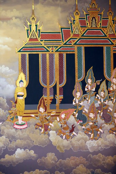 仏陀の生涯、壁のフレスコ画、ワット・ボトゥム寺院、プノンペン、2022年（写真） 作： Unbekannter Künstler