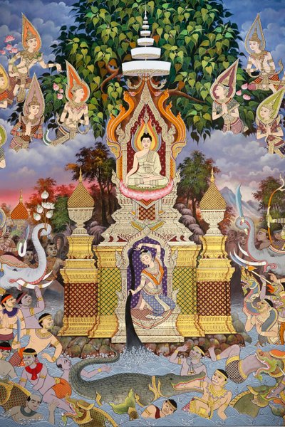 A Vida de Buda, afresco na parede, monastério Wat Maniratanaram, Phnom Penh, 2022 (foto) 作： Unbekannter Künstler