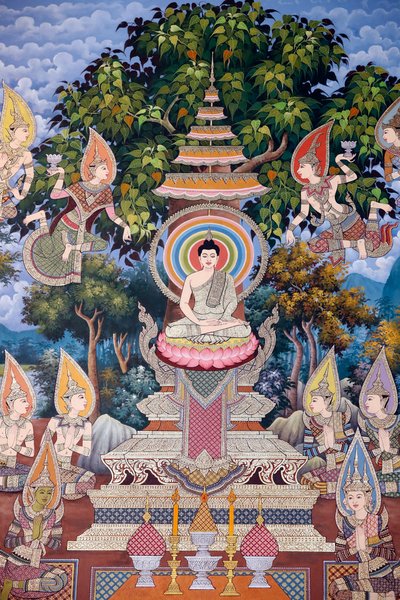A Vida de Buda, afresco na parede, monastério Wat Maniratanaram, Phnom Penh, 2022 (foto) 作： Unbekannter Künstler