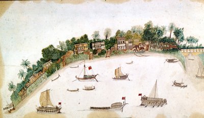 The River Hooghly, Calcutta (紙に水彩とペン＆インク) 作： Unbekannt