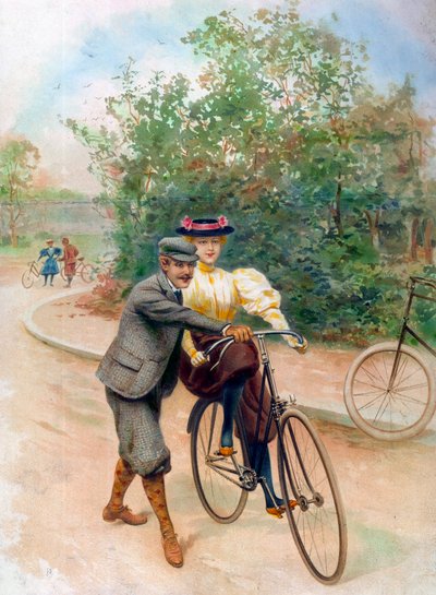 20世紀初頭の自転車教室（印刷物） 作： Unbekannter Künstler