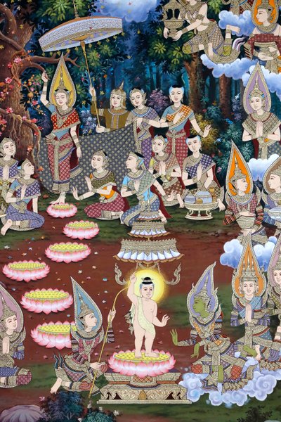 Vauvan Siddharthan syntymä, seinäfresko, Wat Maniratanaramin luostari, Phnom Penh, 2022 (kuva) 作： Unbekannter Künstler
