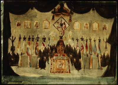ホレイショ・ネルソン（1758-1805）の遺体が安置されたグリニッジの旧王立海軍大学の絵画ホール。 作： Unbekannter Künstler