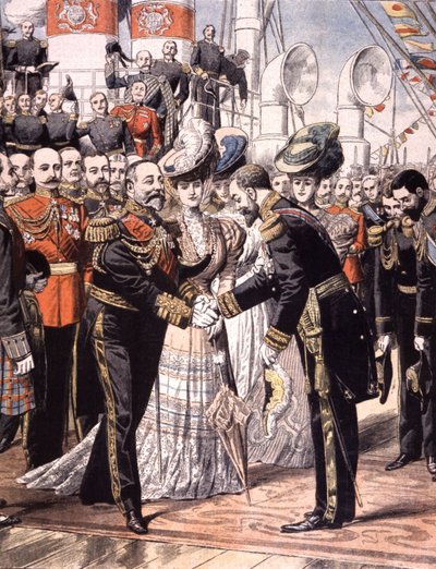 エドゥアール7世に迎えられたフランスのカイヤール副提督（1904年） 作： Unbekannter Künstler