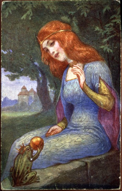 王女に真珠を贈るカエルの王、20世紀初頭（絵葉書） 作： Unbekannter Künstler