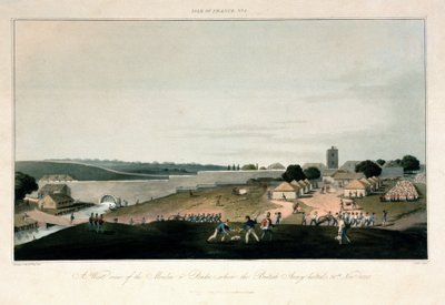 イル・ド・フランス（モーリシャス）、1810年11月30日、イギリス軍が駐留したポンドルの工場の西側。カラーエッチング 作： Unbekannter Künstler
