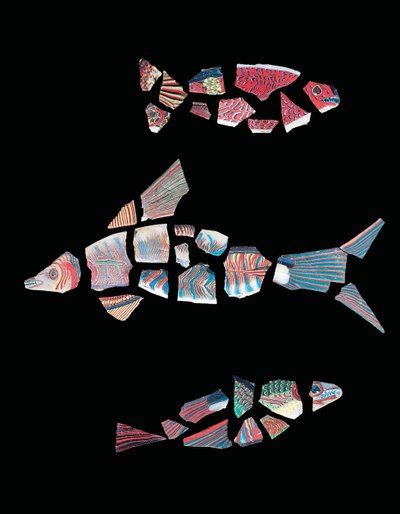 3つのモザイクの断片的な魚の象眼細工、プトレマイオス-ローマ時代、紀元前1世紀〜紀元3世紀 作： Unbekannt