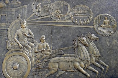 Tinh Xa Ngoc Chau Buddhist temple, The Life of the Buddha, Siddhartha Gautama, Prince Siddhartha asked a charioteer to take his series of rides in the countryside, Chau Doc, Vietnam, 2018 (photo) 作： Unbekannt