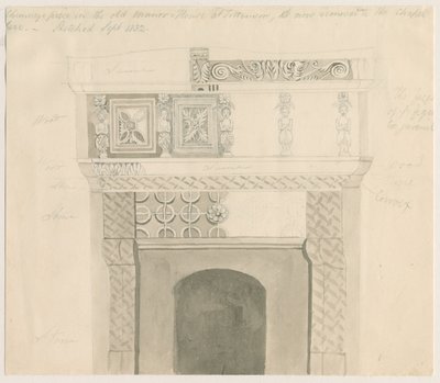 Tittensor-Manor Houseの煙突の部分：鉛筆とウォッシュの描画、1832年9月 作： Unbekannt