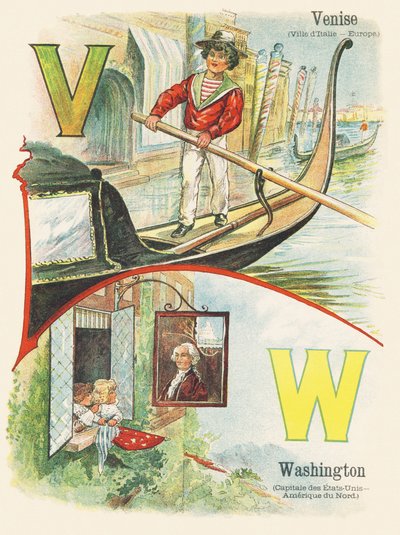 V W : Venice , Washington - 2つの世界のABC。1900年頃、パリで出版されたエミール・ゲランの作品。寸法 : 27,5 x 21,5 cm 作： Unbekannt