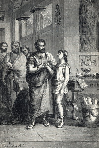 ヴァレンティニアヌス 2 世は、グラツィアン (375) によってローマ皇帝を認めました。 1888年（版画） 作： Unbekannter Künstler