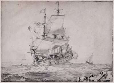 大砲を発射する海上の船 - ピエール・ピュジェ（1620-1694）によるデッサン 17世紀 日 23x32,5 cm マルセイユ・グロベ・ラバディ美術館 作： Unbekannter Künstler