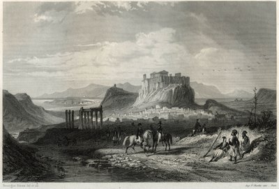フランスのジャーナリストであり旅行家でもあったLouis Enault（1824-1900）の著書「Mediterranee」に掲載されている、アクロポリスを中心とした19世紀のアテネの街の風景。 作： Unbekannt