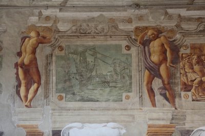 Sisto Badalocchio Rosa、Bentivoglio Palace、Gualtieri、Emilia Romagna、イタリアのフレスコ画の眺め（写真） 作： Unbekannter Künstler
