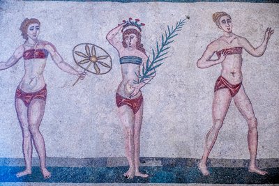 イタリア、シチリア、アルメリーナ広場、ヴィラ・ロマーナ・デル・カサーレ。モザイク。 作： Unbekannter Künstler
