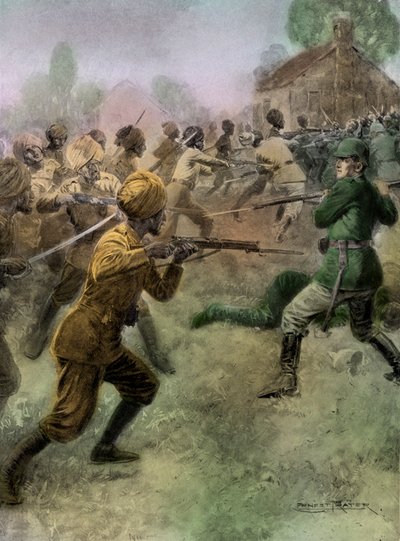 第一次世界大戦 - イギリス・インディアン軍がドイツ兵を襲撃 作： Unbekannter Künstler