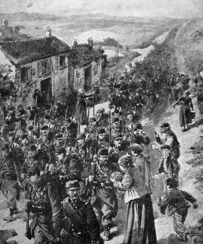 第一次世界大戦-前線へ行進するフランス兵たち 1914年 作： Unbekannter Künstler