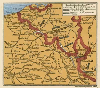 第一次世界大戦 1914年8月22日 軍の位置図 作： Unbekannter Künstler