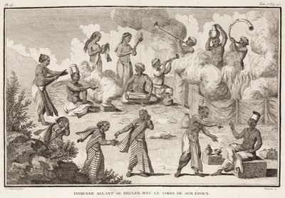 死んだ夫の火葬場で身を焼こうとする未亡人（インド 作： Unbekannt