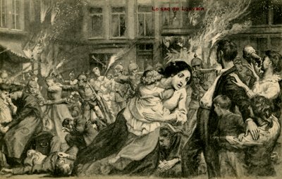 第一次世界大戦：ドイツ軍によるルーヴァンの破壊 作： Unbekannter Künstler